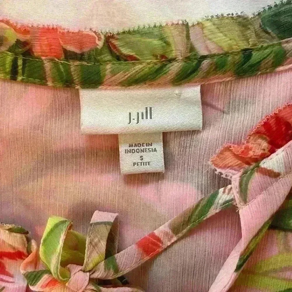 J. Jill Seashell Paradise Tunic Blouse Floral Tropical Pink Womens Small Petite - Picture 9 of 10